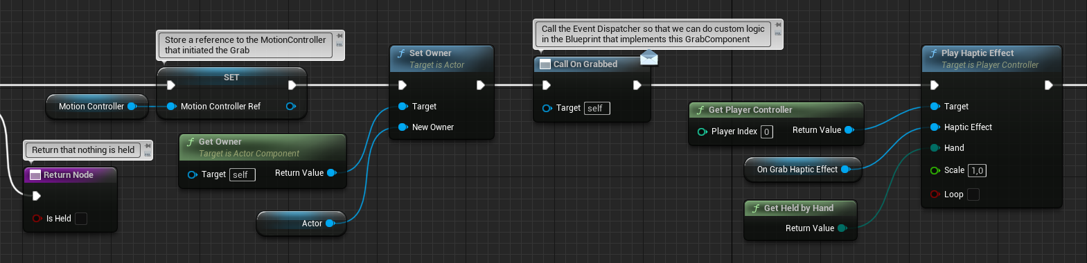 Blueprint code where the grabbed object's owner is set in the TryGrab function