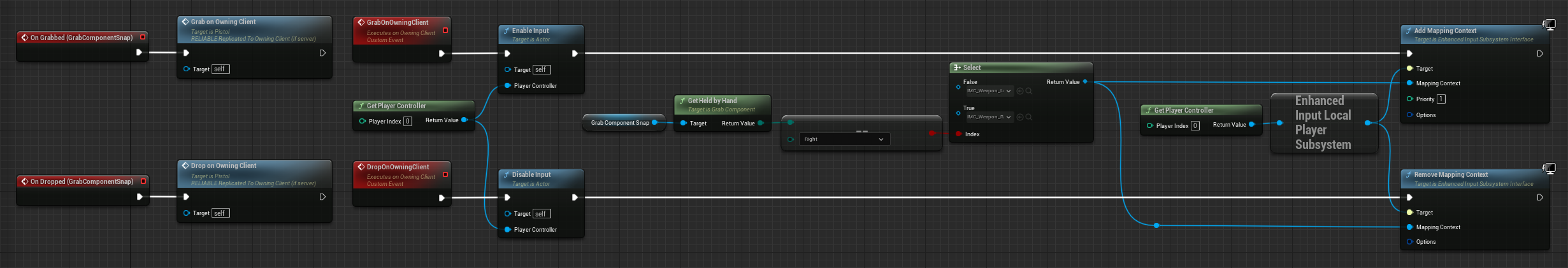 Blueprint code to grab and drop the pistol