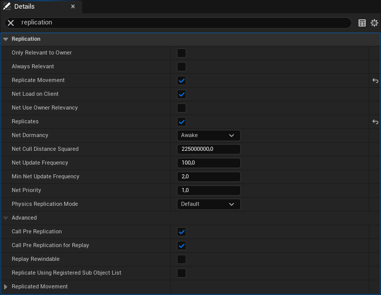 Pistol replication details panel