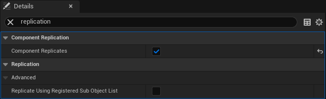 Camera replication details panel