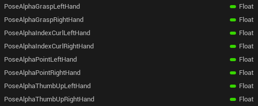 Hand animation pose variables