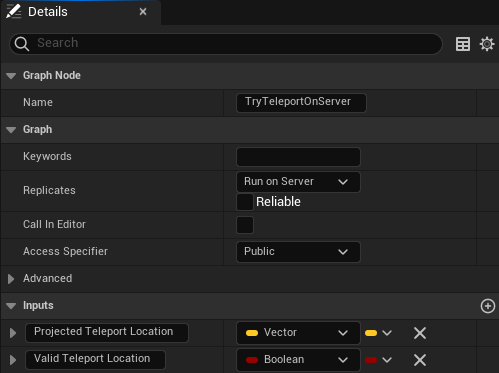 The TryTeleportOnServer details panel