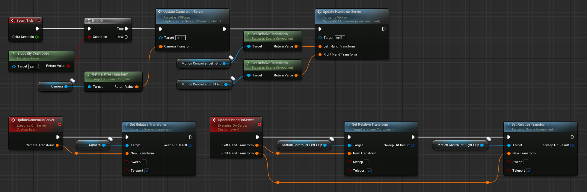 Blueprint code to update the head and hand movement on the server