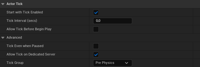 VRPawn's Start with Tick Enabled option checked
