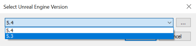 The Select Unreal Engine Version drop-down menu.