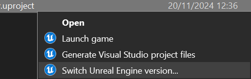 The Switch Unreal Engine version... option.