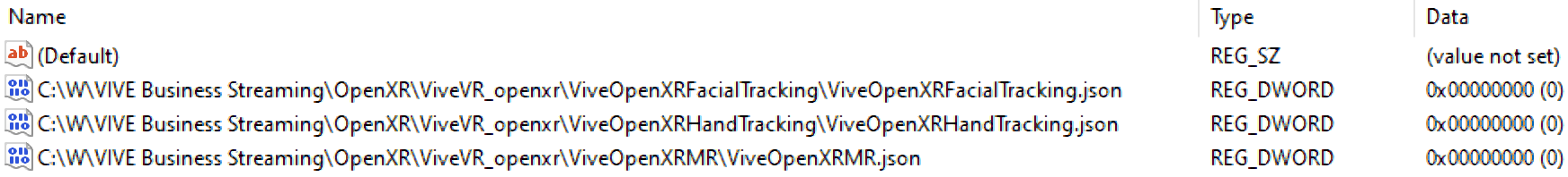 Vive OpenXR registry entries.